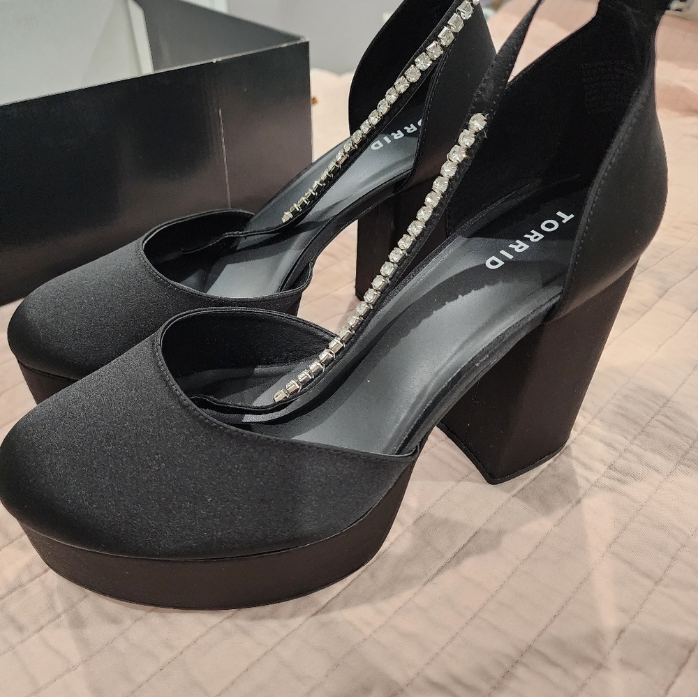 Torrid Black Satin Platform Heels